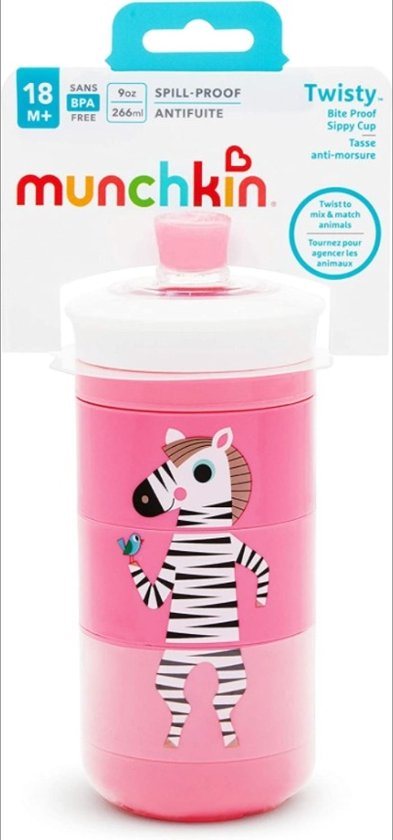 Munchkin Twisty Mix & Match - mok met snavel - 266 ml - roze - 180 g - Tijger - Olifant  - Zebra