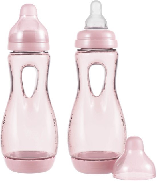 Difrax Handgreep Babyfles - 240 ml - 2 Stuks - Roze.