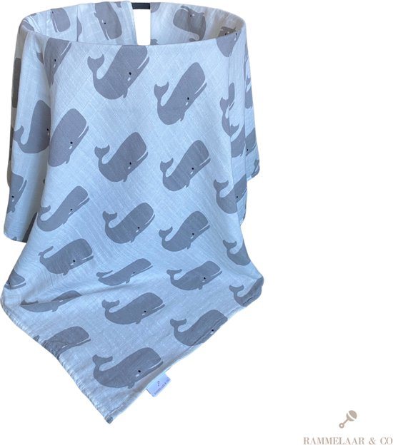 Rammelaar&Co - Hydrofiele Doek XL - 120x120 cm - 70% Bamboe & 30% Katoen - Zacht en Soepel - Walvis Patroon - Inbakerdoek - Spuugdoek - Kraamcadeau – Inbakeren