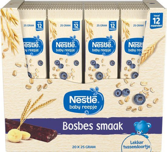 Nestlé Baby fruitreep bosbes - tussendoortje - met fruit & granen - babyvoeding 12+ maanden - 20 repen
