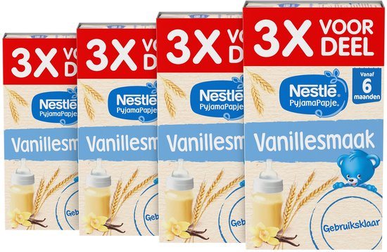 Nestlé PyjamaPapje Vanille - Baby pap Gebruiksklaar 6m+ - 4 doosjes x 3x250ml - Voordeelverpakking