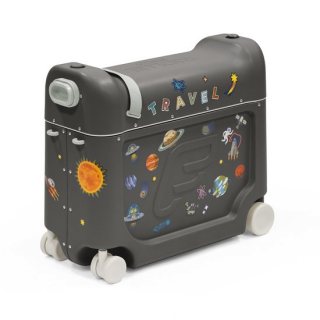 Stokke JetKids BedBox, Midnight Grey - Rijdbare koffer voor kinderen van 2-7 jaar (tot 35 kg) - Kan worden omgebouwd tot bed - Inclusief matras, decoratieve stickers en verstelbare draagriem