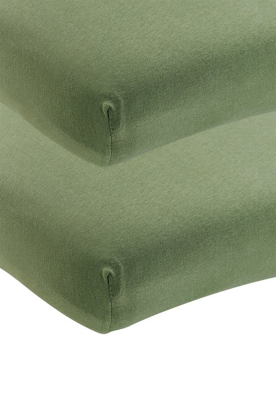 Meyco Baby Uni hoeslaken wieg - 2-pack - jersey - olive green - 40x80/90cm