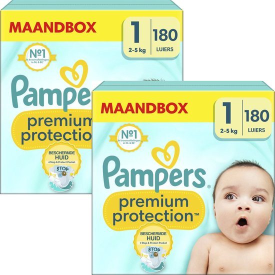 Pampers Premium Protection - Maat 1 (2kg-5kg) - 360 Luiers - 2 maandenbox