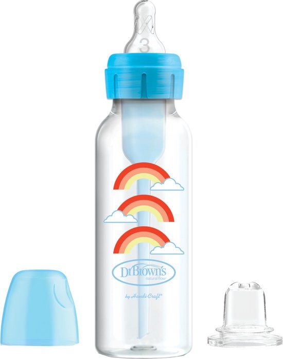 Dr. Brown’s Bottle to Sippy Starter Kit Babyfles - Smalle halsfles - 250 ml - Blauw