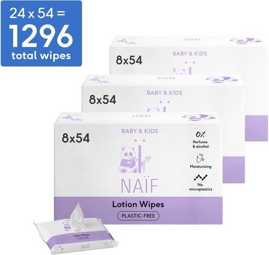 Naïf - Plasticvrije Lotion Billendoekjes - 1296 doekjes (24 stuks x 54 doekjes)