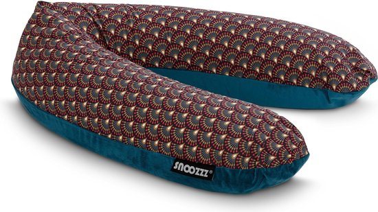 Snoozzz Zwangerschapskussen Zijslaapkussen Lichaamskussen Premium kwaliteit - 185 cm - microparel vulling - luxe draagtas - met afneembare hoes van katoen met velvet - Paon