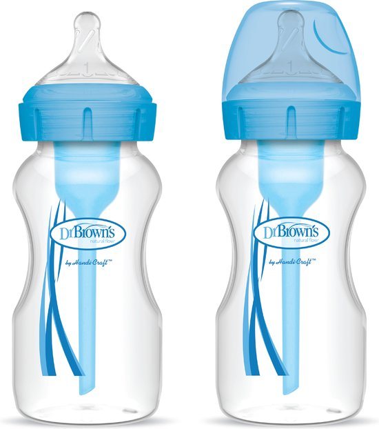 Dr. Brown's Options+ Anti-Colic Babyfles - Brede halsfles - 270ml - Blauw - 2 stuks
