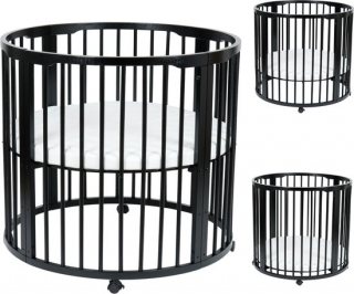 Born Lucky Baby Box Rond 90 cm - In Hoogte Verstelbaar - Met Matras & Wieltjes - Zwart