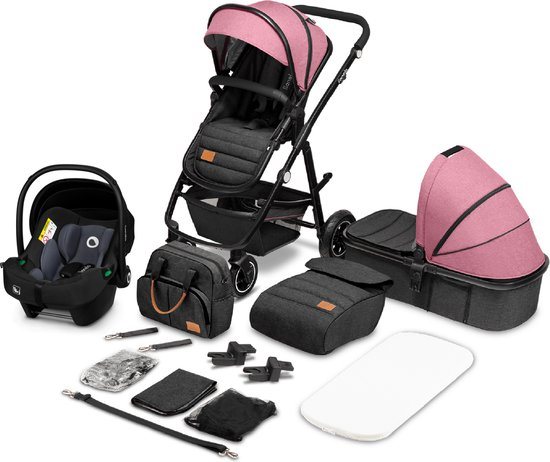 Lionelo Amber 3 in 1 Kinderwagen 3in1 - Reiswieg Buggy Baby Autostoel - ADAC geteste set - Vanaf geboorte (0-22 kg, tot 4 jaar) - Geveerde Pompwielen - Zacht Babymatras - Compact Snel Opvouwbaar - Babytas - Regenscherm - Insectennet - Autostoeltje