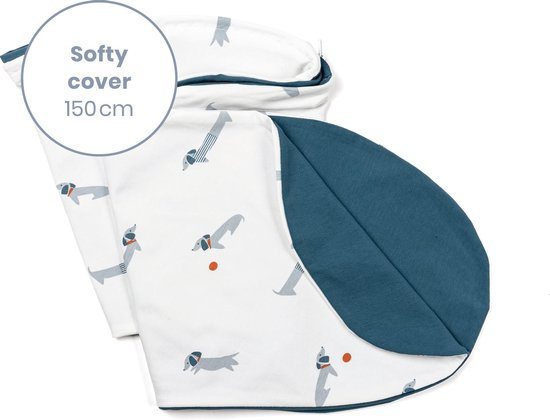 Doomoo Softy Cover - Hoes voor Klein Voedingskussen Softy - Biologisch Katoen -  150 cm - Dog Blue