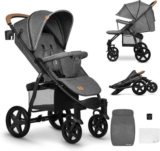 Lionelo Buggy Annet Plus – Lichtgewicht & Inklapbaar – Grote Massieve Wielen met Vering – Inclusief Voetenzak, Klamboe & Bekerhouder – Verstelbare Rugleuning & Voetsteun – Wandelwagen vanaf de geboorte tot 22 kg – Kinderwagen