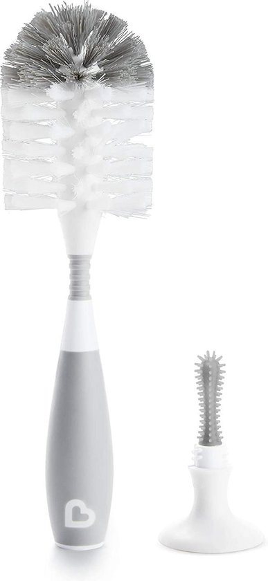 Munchkin flessenborstel - Bristle - Flessenborstel - Schoonmaakborstel - Met Zuignap - Fles en Speen Borstel - Grijs