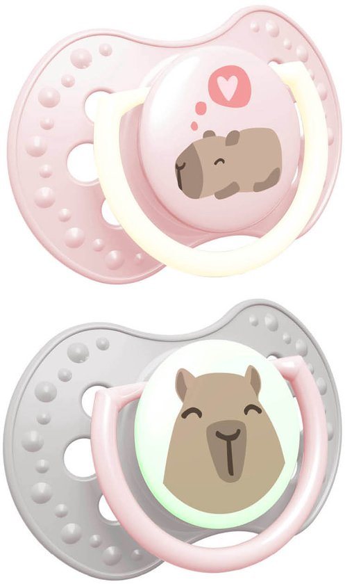 Difrax LOVI Dynamische Fopspeen - 6 tot 18 Maanden - Capibara - Roze & Grijs - 2 Stuks