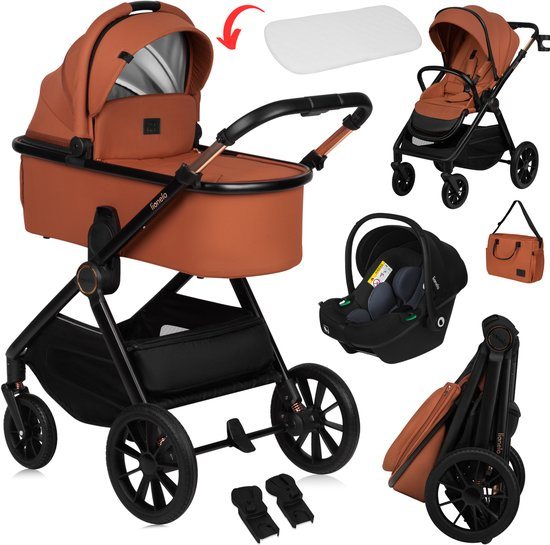 Lionelo Layla - Kinderwagen 3in1 - XXL SET - incl. i-Size autostoel - Veelzijdig en jaarrond - Grote wielen - Bediening met een hand - Voor alle soorten terrein - Accessoireset