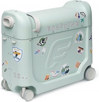 JetKids van Stokke BedBox, Green Aurora - Kinderkoffer & bed - Help uw kind te ontspannen en slapen in het vliegtuig - Geschikt voor kinderen van 3-7 jaar