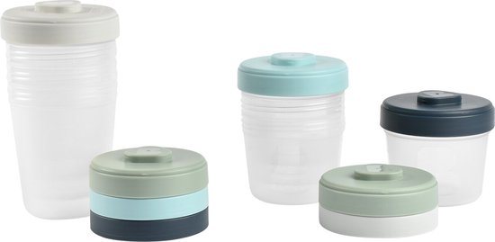Béaba Bewaarpotjes - 8 Stuks - 4x 250ml + 4x 150ml - Blauw/Groen - Babyvoeding - Vries-, Microgolf- & Vaatwasbestendig