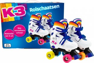 K3 - Rolschaatsen - Verstelbaar in 4 maten - Maat 30/33 - Met stopper - Wit -Regenboog