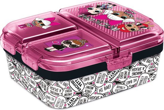 L.O.L. Surprise! Kinderlunchbox – Broodtrommel met 4 vakken voor kinderen vanaf 4 jaar - Vaatwasserbestendig & BPA-vrij - Roze/Zwart/Wit