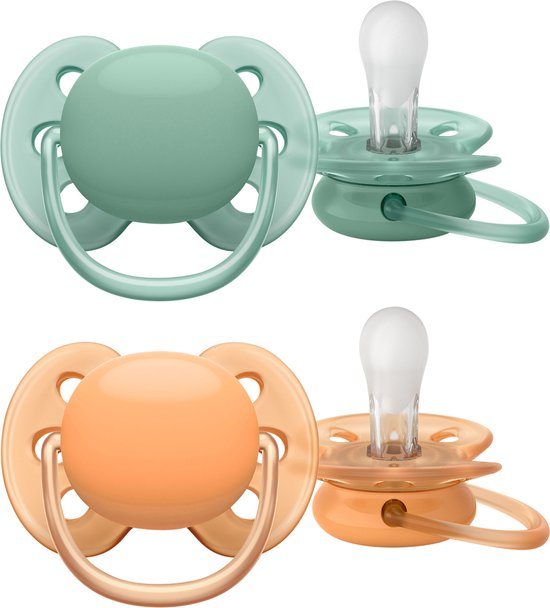 Philips Avent Ultra Soft Fopspeen - 0 - 6 Maanden - 2 Speentjes - Groen/Oranje - SCF091/03