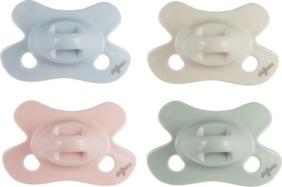Difrax Dental Fopspeen Newborn - Lichtblauw, Cremewit, Lichtroze, Lichtgroen - 4 Stuks, Siliconen Orthodontische Speen