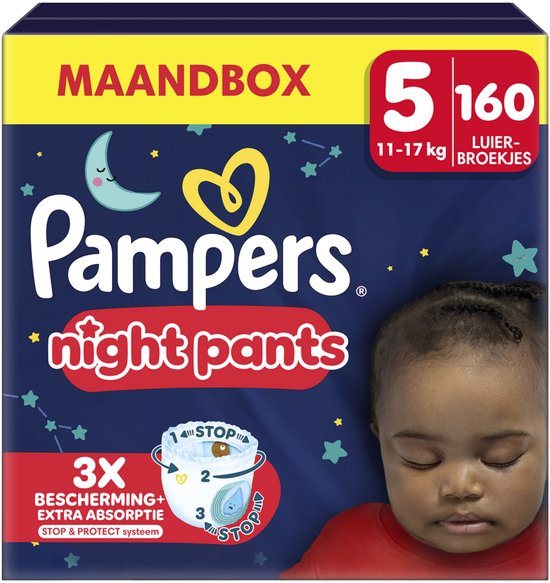 Pampers Night Pants Maat 5, 160 luierbroekjes, 12kg-17kg, Maandbox