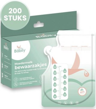 Babily Moedermelk bewaarzakjes - 200 stuks - Borstvoeding bewaarzakje - Melkzakjes - 240 ml - Met dubbele sluiting en schenktuit