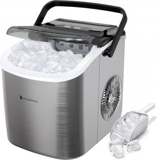 KitchenBrothers - 1.2L - IJsblokjesmachine - 12kg/24 uur - IJsblokjesmaker - IJsschep - Draagbaar – Zelfreinigingsfunctie - RVS