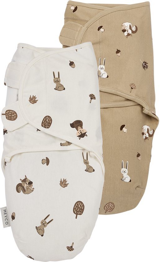 Meyco Baby Forest Animals Swaddlemeyco Inbakerdoek - Sand - 4-6 Maanden - 2-pack