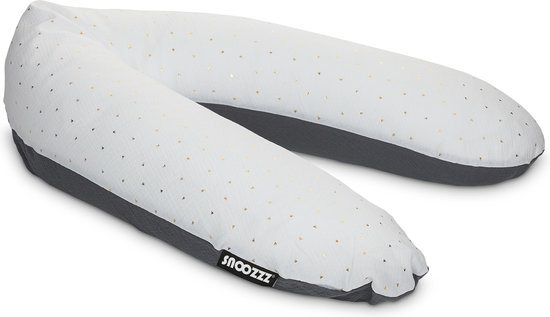 Snoozzz Voedingskussen Zwangerschapskussen Zijslaapkussen - luxe draagtas - met afneembare hoes van Hydrofiel katoen - 185 cm - Sinnling met goud