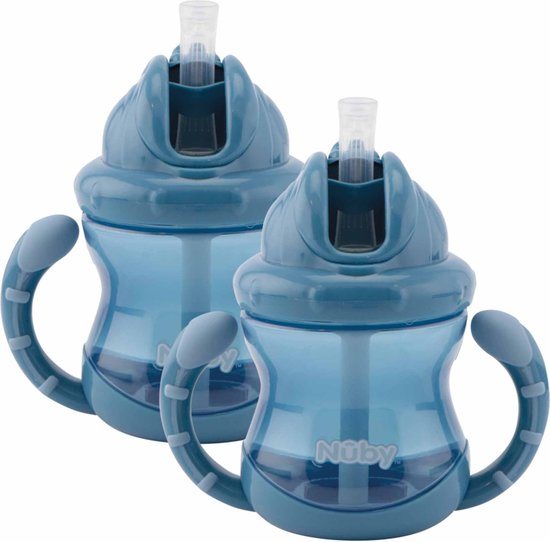 Nûby - Flip-It antilekbeker met handvatten - 2-pack - Blauw - 240ml - 12+ maanden