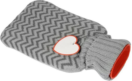 Inspirion Warmwaterkruik - 0,75L - grijs - met hartje - bedkruik - kruik