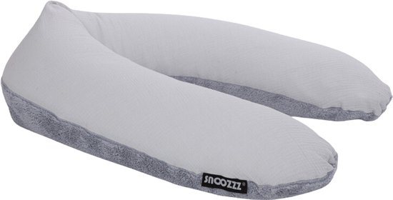 Snoozzz Voedingskussen Premium Kwaliteit - 185 cm – Microparel Vulling – Luxe Draagtas – Wasbare Hoes - Teddy Grijs