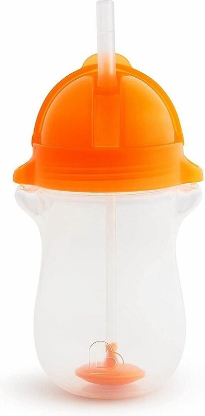 Munchkin Tip & Sip Antilek Rietjesbeker - Vaatwasserbestendig - Vanaf 12 maanden - 296ml - Munchkin drinkbeker - Oranje - Drinkbeker met Rietje