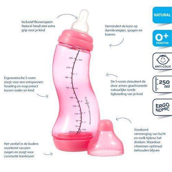S-babyfles - Natural - 250 ml - Donker roze