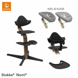 Set Compleet | Kinderstoel Stokke® Nomi Walnut/Black incl. Newbornset en Eetblad + Babyset