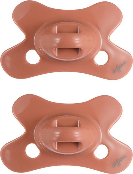 Difrax Dental Fopspeen 0 tot 6 Maanden - Bruin - 2 Stuks, Siliconen Orthodontische Speen