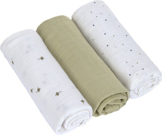 Lässig Hydrofiele luier swaddle doek 3 stuks 85 x 85 cm - Leave olive