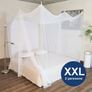 Klamboe XXL - 2 Persoons 240x220cm - Flystopper K2400 - Muskietennet met reistas - Klamboe vierkant met 2 openingen