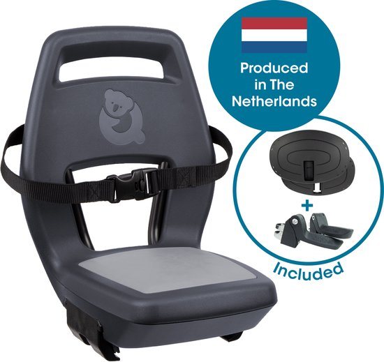 Qibbel Junior 6+ Fietsstoeltje Achter Bagagedrager bevestiging - QuickConnect - Fietszitje – Granite Grey - inclusief voetbeschermingsplaten en voetsteunen