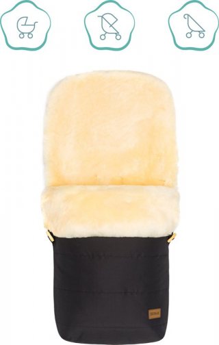 Fillikid Kinderwagen & Buggy voetenzak - 2 in 1 - 100% Australisch lamsvacht Medicinaal Gelooid - Thermoregulerend en ademend - Zwart