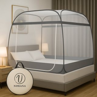 Norana Klamboe 2 Persoons - Klamboe Tent pop-up - Muggennet - muggengaas - Zelfstaand & Compact Opvouwbaar – 200x180 cm – Inclusief Draagtas - Grijs