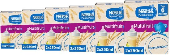 Nestlé PyjamaPapje Multifruit - Baby pap Gebruiksklaar 6m+ - 6 doosjes x 2x250ml