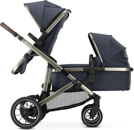 Deryan Evy V2 Kinderwagen 2in1 - Duo Kinderwagen - Uitbreidbaar inclusief reiswieg en zitje - Navy