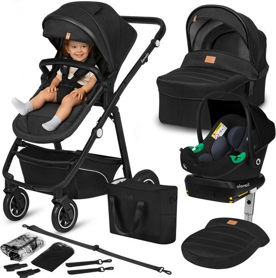 Lionelo Bianka - Kinderwagen 4 in 1 - incl. Autostoel & ISOFIX Basis - 0-22kg - XXL - Buggy 4in1 - Verstelbare Duwstang - Opvouwbaar - Accessoireset - XXL Zonnekap - Gelagerde Wielen - Reiswieg - Volledige Vering