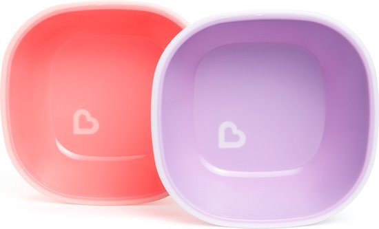 Munchkin kinderservies kommetjes - Splash Anti-Slip Kommetjes - Diepe Wanden - Vaatwasser- en Magnetronbestendig - Per 2 Stuks - Vanaf 6 Maanden - Paars/Roze