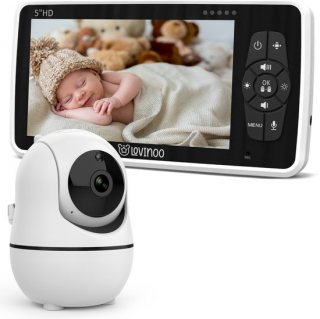 Lovinoo Babyfoon - Babyfoon met Camera – Baby Monitor - Op Afstand Bestuurbaar - Uitbreidbaar Tot 4 Camera's - Temperatuursensor - Terugspreekfunctie - Video & Audio - 5.0 Inch Scherm