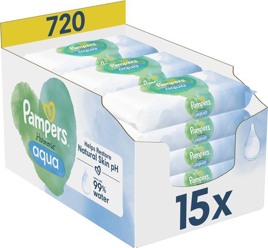 Pampers Harmonie Aqua Babydoekjes 15 Verpakkingen = 720 Babydoekjes
