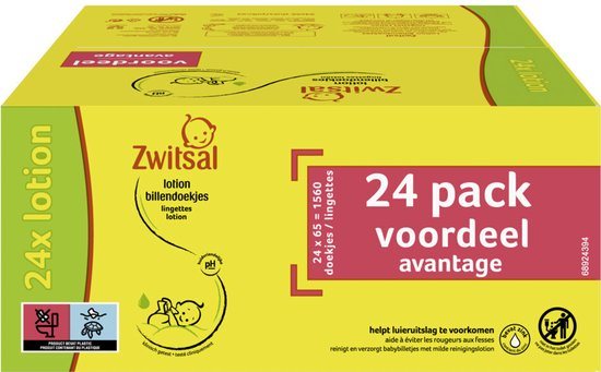 Zwitsal Billendoekjes Lotion Voordeelverpakking - 2 x 24x65= 1560 stuks - Voordeelverpakking