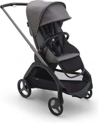 Bugaboo Dragonfly urban kinderwagen, lichtgewicht compacte kinderwagen die in elke stand met één hand inklapbaar is, volledig geveerd, XL bagagemand, graphite onderstel en grey mélange zonnekap